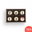 "feliz" (navidad/2) - Bombons de xocolata amb missatge - 6ut