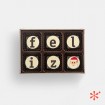 "feliz" (navidad/2) - Bombons de xocolata amb missatge - 6ut